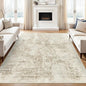 10x14 Area Rugs for Living Room, Non Slip Machine Washable Vintage Carpets, Low Pile Lightweight Large Rug for Bedroom, Dining Room, Home Office Beige Gray