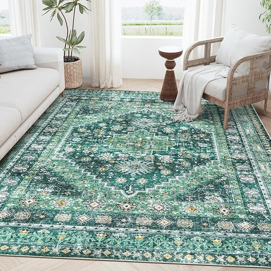 zesthome 6x9 Area Rug, Super Soft Washable Rugs for Living Room, Non-Slip Stain Resistant Vintage Rugs, Ultra-Thin Large Area Rugs(Green/Teal,6'x9')