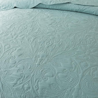 HoneiLife Quilt Set Queen Size - 3 Pieces Queen Quilt Bedding Set Microfiber Quilt Sets Lightweight Bedspreads Reversible Coverlets Retro Bed Cover Floral Bedding Set All Season Quilts-Sage Green