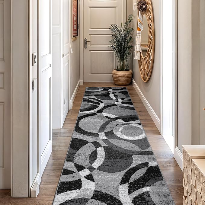 Rugshop Contemporary Abstract Circles Perfect for high Traffic Areas of Your Living Room,Bedroom,Home Office,Kitchen Runner Rug 2'7" x 10' Gray