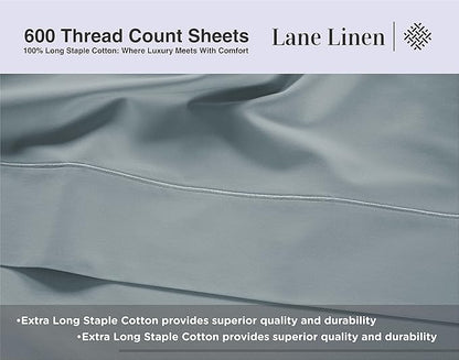 LANE LINEN 600 Thread Count 100% Cotton Sheets Twin XL Size - Machine wash Fully Elasticized Twin XL Size Sheets Set, Soft & Comfy Sateen Weave Bedding Sheets & Pillowcases Sets - French Blue