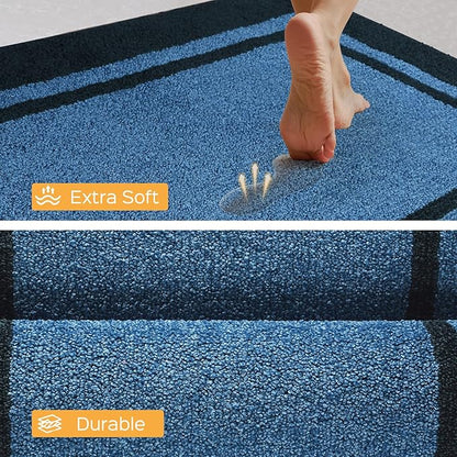 Kitchen Rugs 24" x 70", Non-Slip Machine Washable Kitchen Runner Rugs Floor Mats, Absorbent Comfort Standing Mats for Kitchen, Sink, Laundry and Hallway, Rolled Packaging, Light Blue & Navy
