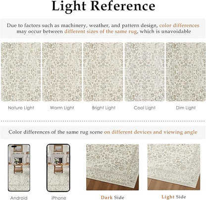 5x7 Taupe Area Rug Non Slip Vintage Living Room Distressed Machine Washable Carpet Traditional Indoor Bedroom Taupe Retro Floral Accent Throw Rug for Office Kitchen Dorm Dining Room