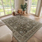 Washable 5x7 Area Rugs for Living Room, Boho Non-Slip Vintage Distress Rugs for Bedroom Dining Room Nursery Office, 0.3" Neutral Oriental Throw Thin Carpet with Cushioning Pad, Tan/Flaxen/Multi