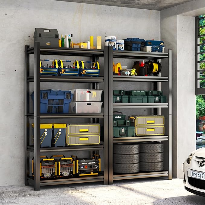 Garage Shelves,40''W Heavy-Duty Storage Shelves, Double-Layer Uprights, Thickened Shelves, Waterproof &Rustproof, Suitable for Indoor & Outdoor Use. (Black, 40''W*20''D*72''H, 5-Tier)