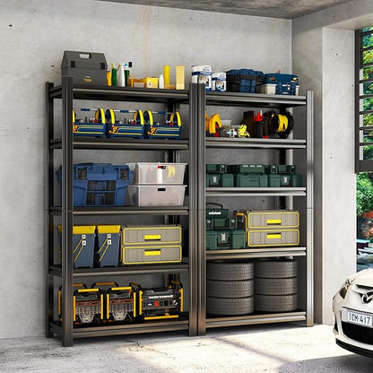 Garage Shelves,40''W Heavy-Duty Storage Shelves, Double-Layer Uprights, Thickened Shelves, Waterproof &Rustproof, Suitable for Indoor & Outdoor Use. (Black, 40''W*20''D*72''H, 5-Tier)