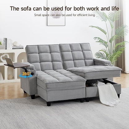 70.9" Chaise Lounge Chair Indoor, Oversized Boucle Upholstered Sofa Bed, Adjustable Backrest Deep Seat Reading Chair, Sofas Couches for Living Room with Storage, Cup Holders & 360° Swivel Side Table