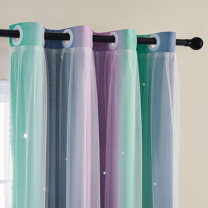 XiDi Curtains for Bedroom Decor, Rainbow Purplgreen grey34/54