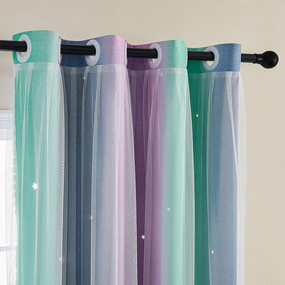 XiDi Curtains for Bedroom Decor, Rainbow Purplgreen grey34/90
