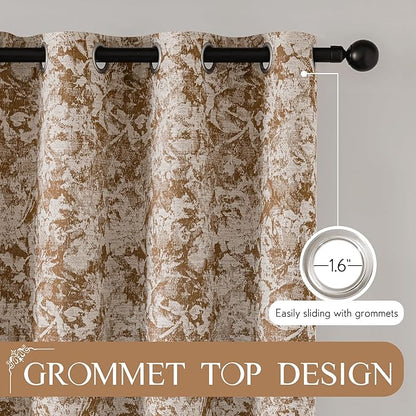 Beauoop Brown Floral Jacquard Blackout Curtains 63 Inches Long 2 Panels for Bedroom Living Room Chenille Flower Room Darkening Thermal Insulated Soundproof Grommet Window Treatments Drapes, 52x63