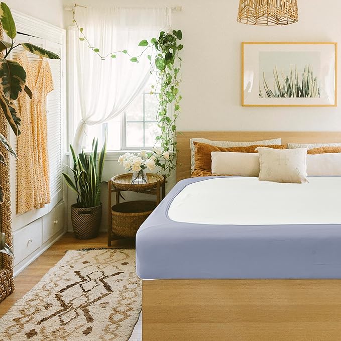 Biscaynebay Decorative Box Spring Cover Queen Size, Silver Grey Luxurious Jersey Knitting Stretchy Wrap Around 4 Sides Bed Skirt for Home/Hotels, Easy Fit Wrinkle & Fade Free Machine Washable