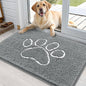 OLANLY Dog Door Mat for Muddy Paws 36x24, Paw Print Design, Absorbs Moisture and Dirt, Absorbent Non-Slip Washable Doormat, Quick Dry Chenille Mud Mat, Entry Indoor Entryway Carpet, Grey and White