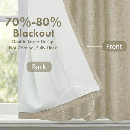 DriftAway Double Layer Linen Blackout Tie Up Curtains Thermal Insulated Fully Lined Balloon Roman Shade Bathroom Window Adjustable Rod Pocket for Small Window 25 Inch by 47 Inch Light Khaki Linen