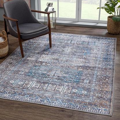 Bloom Rugs Washable 5' x 7' Rug - Slate Gray/Blue Traditional Area Rug for Living Room, Bedroom, Dining Room, and Kitchen - Exact Size: 5' x 7'