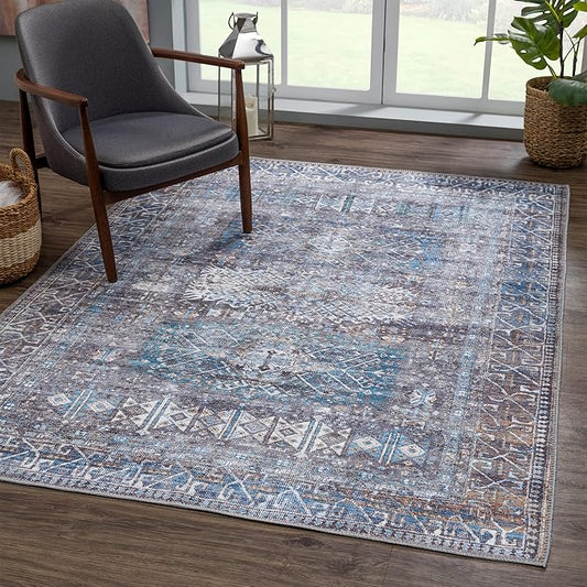Bloom Rugs Washable 5' x 7' Rug - Slate Gray/Blue Traditional Area Rug for Living Room, Bedroom, Dining Room, and Kitchen - Exact Size: 5' x 7'
