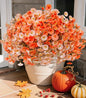Fake Mums Fall Artificial Flowers Plants for Outdoors Autumn Decoration, 12 Bundles Silk Morning Glory with Eucalyptus Realistic UV Resistant Faux Mums for Outside Planter Yard Garden Home Indoor, Mix