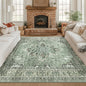 Area Rugs Square 8ft Washable Non-Slip, Floral Vintage Distress Print Pattern Medallion Carpet for Living Room Bedroom Dining Room, Dark Green Gray