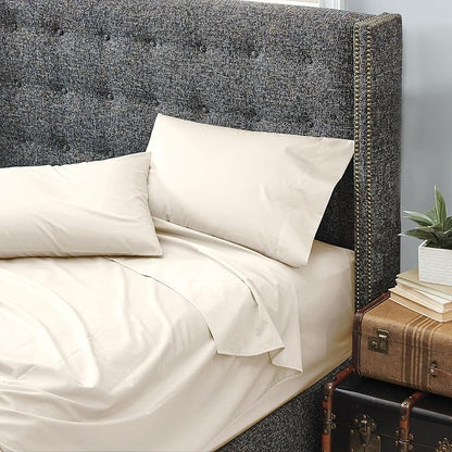Cuddledown Dreamstead 100% Cotton Bed Sheets Set | 300 Thread Count | Luxurious Sateen Weave | Pure Combed Cotton | Soft | Wrinkle Resistant | 4 Piece Set | Ivory | King | 78” x 80”