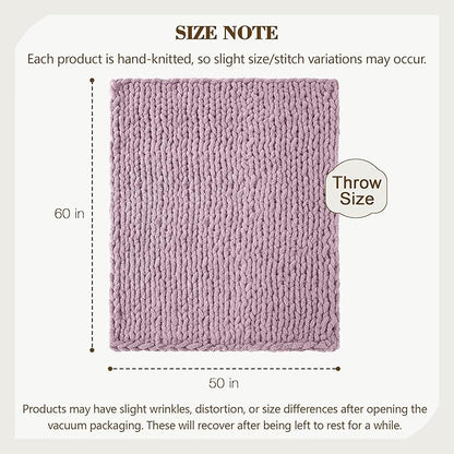 Carriediosa Chunky Knit Throw Blanket 50" X 60", 100% Hand Made Large Chenille Loop Yarn Soft Fluffy Throws for Couch Sofa Bed, Big Crochet Cozy Heavy Thick Cable Woven Blankets, Purple