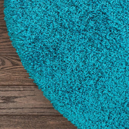 Unique Loom Solid Shag Collection Area Rug (5' 1" x 8' Oval, Turquoise)