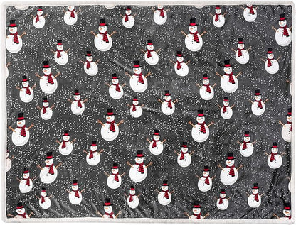 PAVILIA Premium Christmas Sherpa Throw Blanket, 60x80, Grey Snowman Cozy Fleece Holiday Blanket, Reversible Plush Winter Throw for Couch & Bed, Ultra Soft Warm Christmas