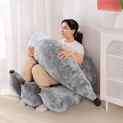 Banana Bean Bag Chair with Ottoman, Floor Sofa Bed with Footrest, Comfy Convertible Lounger for Teens & Adults, Plush Couch for Bedroom, Living Room or Dorm, M-Grey