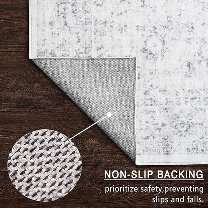 3x5 Rug, Small Area Rug for Living Room, Bedroom, Kitchen, Machine Washable Non-Slip Throw Rug, Vintage Distressed Floral Carpet for Entryway Nursery Dinner Room - Durable (Grey)
