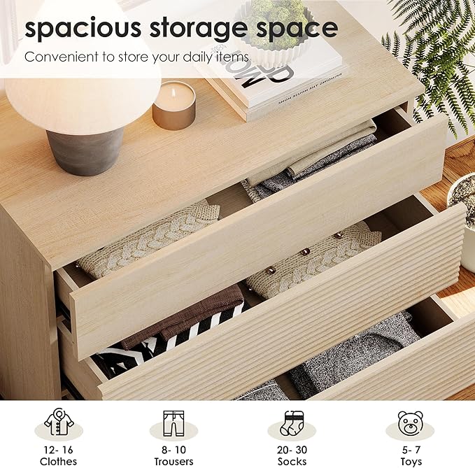 WAMPAT 94.5" W Fluted Dresser for Bedroom, Modern 9 Drawer Dresser TV Stand with Hidden Handles, Wooden Chest of Drawers Closet Clothes Storage Organizer for Bedroom, Living Room, Beige