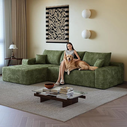 108" Sectional Couches for Living Room Modern Modular Sofa with L-Shape Couchs Upholstered Boneless Couch Deep Seat Sectional Couch with Chaise (Green, Left Facing Chaise+2Seaters)