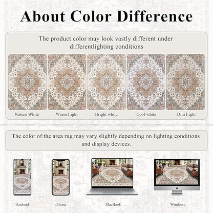 8x10 Area Rugs for Living Room Ultra-Soft Washable Rug Vintage Distressed Boho Area Rug, Non-Slip Low Pile Stain Resistant Carpet for Bedroom Dining Room Kitchen Office
