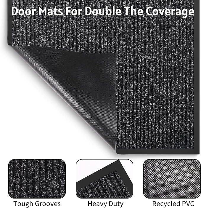 Front Door Mat Indoor Outdoor Entrance, 48" x 96" All-Season Heavy Duty Waterproof Doormat, Non-Slip Absorbent Entryway Mat, Easy to Clean, Low Profile Commercial Floor Mat for Indoor Outdoor