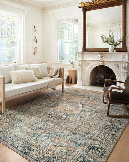 Loloi Margot Collection MAT-02 Terracotta/Lagoon 3'-6" x 5'-6" Accent Rug feat. CloudPile, No-Shed Easy Clean Large Patterned Area Rug for Living Room, Bedroom, Dining Area
