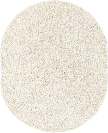 Unique Loom Solid Shag Collection Area Rug (8' x 10' Oval, Snow White)