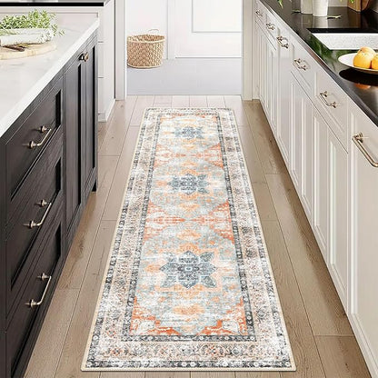 Runner Rug 2'x7' Vintage Washable Non-Slip Runners for Hallways Kitchen Entryway Laundry Room Floral Carpet Hallway Runner Orange