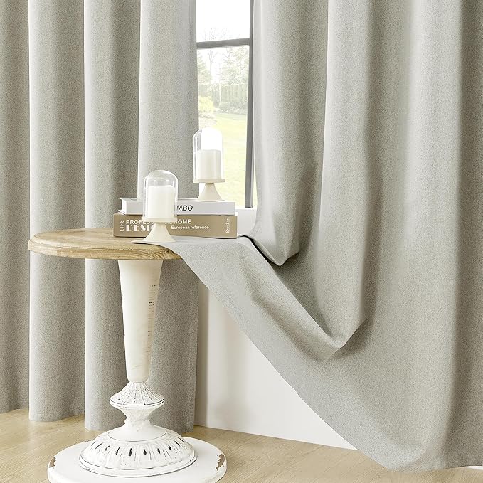 ChrisDowa 100% Blackout Greyish Beige Solid Curtains 54 Inches Long 2 Panels for Bedroom Living Room,Farmhouse Room Darkening Thermal Insulated Soundproof Grommet Top Window Treatment Drapes,52x54