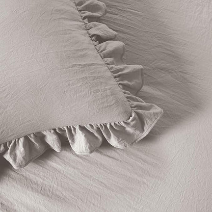 Lush Decor Ruffle Skirt Bedspread Set - 3-Piece Luxurious Farmhouse Bedding - Elegant Ruffle Detail - Timeless Style - Soft Lightweight Sheets - California King, Grey