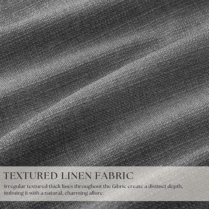 Grey 96 Inch Blackout Pinch Pleated Curtains 2 Panel Set for Living Room Darkening Thick Linen Textured 100% Black Out Drapes 96 Inches Long Pinch Pleat Light Blocking Bedroom Charcoal Dark Gray