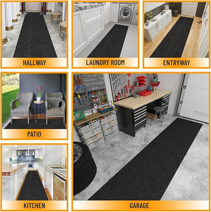 Ottomanson Commercial Scrape Rib Entry Mat – Heavy Duty Ribbed Floor Mat for High Traffic – Non Slip Rubber Back, Waterproof – Indoor Outdoor Use for Offices, Schools, Lobbies, 2'7" x 18', Black