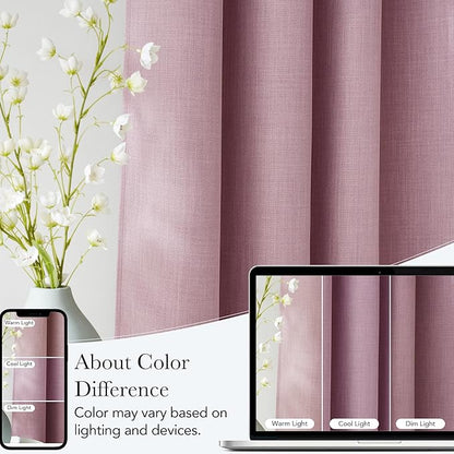 NICETOWN Faux Linen Pink Blackout Curtains 84 inches Long for Living Room - Privacy Panels for Bedroom, Modern Farmhouse Style Easy Care Grommet Top, 2 Panels, W52 by L84