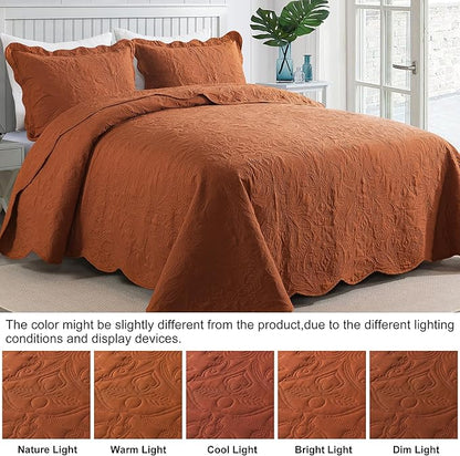 HoneiLife Queen Quilt Bedding Set - 3 Pieces Microfiber Quilt Sets Lightweight Bedspreads Reversible Coverlets Retro Bed Cover Paisley Pattern Bedding Set All Season Quilts-Rust