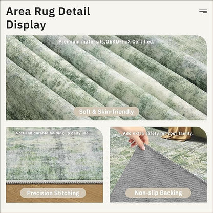 Area Rug 6x9 Abstract Rugs for Living Room 6 x 9 Washable Rugs Green Non Slip Low Pile Rugs for Bedroom Dining Room Foldable Thin