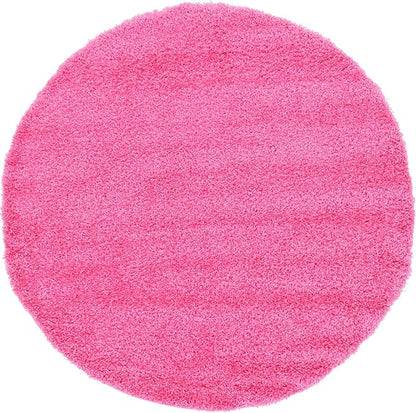 Unique Loom Solid Shag Collection Area Rug (6' 1" Round, Taffy Pink)