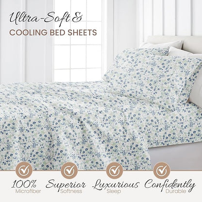 Linen Market Patterned Microfiber King Sheet Set 4 Piece – Oeko-TEX Certified Ultra Soft & Wrinkle-Free - 16" Deep Pocket Sheets - Easy Care King Size - Violets Light Blue