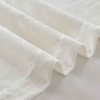 Cream Ivory Pinch Pleat Linen Short Curtains 54 Inch Long for Kitchen Pleated Hooks Rings Back Tab Light Filtering Boho Farmhouse Semi Sheer 54 Inch Curtain for Dining Room Bedroom Small Window
