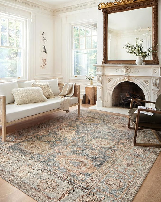 Loloi Margot Collection MAT-03 Ocean/Spice 2'-0" x 5'-0" Accent Rug feat. CloudPile, No-Shed Easy Clean Large Patterned Area Rug for Living Room, Bedroom, Dining Area