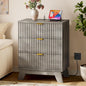 30.5" Nightstand with Charging Station, 3-Drawer Fluted Bedroom Chest, Wood Bedside Dresser with Power Outlets and USB Ports, Metal Slides, Stable Base, Modern Storage Cabinet for Small Spaces