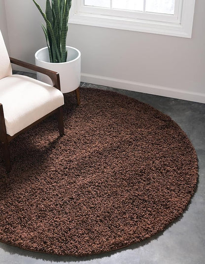 Unique Loom Solid Shag Collection Area Rug (3' 3" Round, Chocolate Brown)