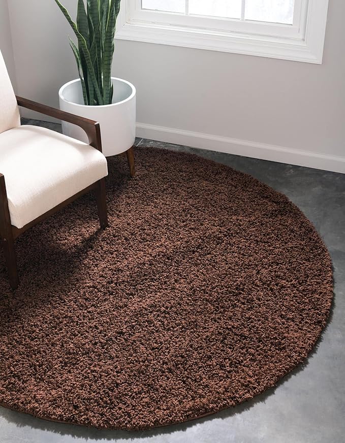 Unique Loom Solid Shag Collection Area Rug (5' 3" Round, Chocolate Brown)