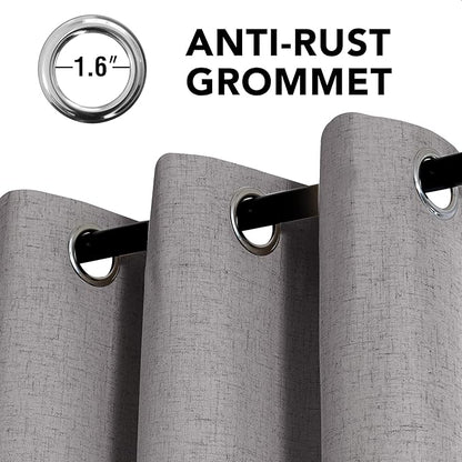 H.VERSAILTEX Linen Curtains 100% Blackout Curtains for Bedroom 102 inch Long Full Light Blocking Nature Linen Blended Window Curtains for Living Room Nickel Grommet (2 Panels, Heathered Dove)