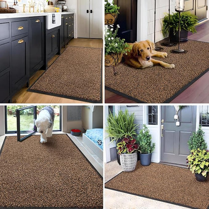 Mibao Front Door Mat, Dirt Trapper Welcome Mat for Outdoor Indoor, Non-Slip Waterproof Doormat, Durable Machine Washable Low Profile Entry Rug for Back Door Outside Patio Porch, 48" x 36", Brown